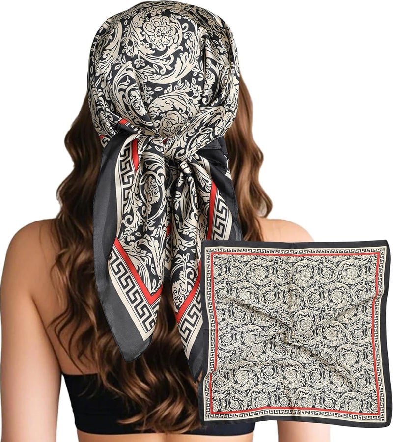Sumolux Head Hair Scarf for Women Like Satin Silk Scarf Bandana Hair Wrapping Night Large Square Scarves 27.5" - Image 1